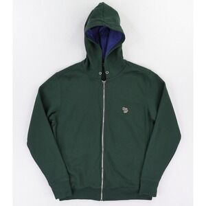 PS Paul Smith Hoodie Mens Medium Green Full Zip Zebra Logo Cotton Jersey